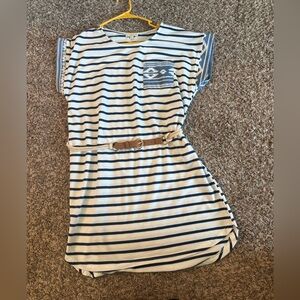 Striped Navy and White Midi Dress